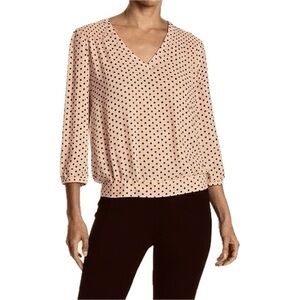 GUC Black Rainn Pink with Black Polka Dots V-Neck Blouse. Size M.